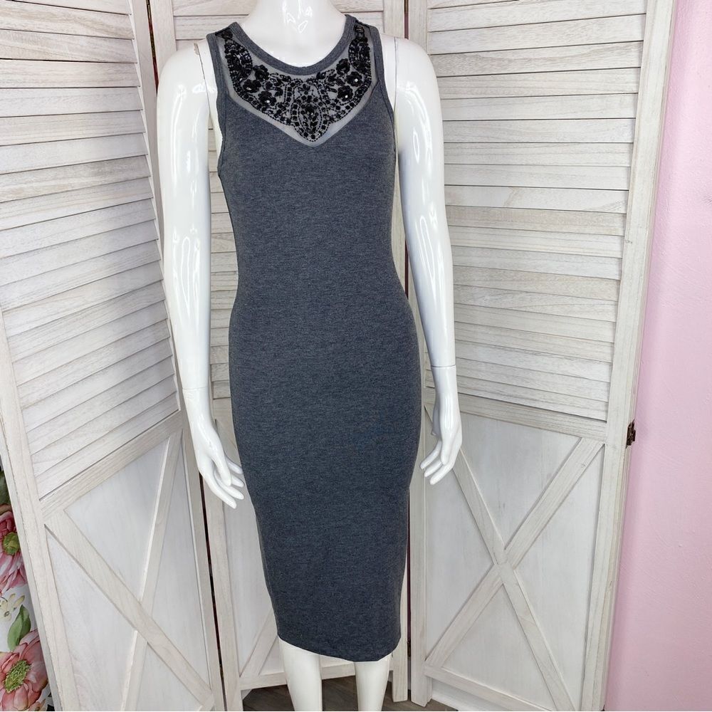 Express Y2K Beaded Neck Racer Back T-shirt Midi Dress Gray‎ Black Small